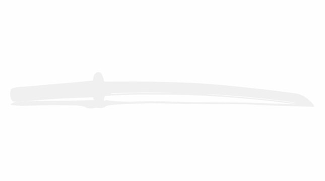 Minimalist white katana sword silhouette against a clean white background