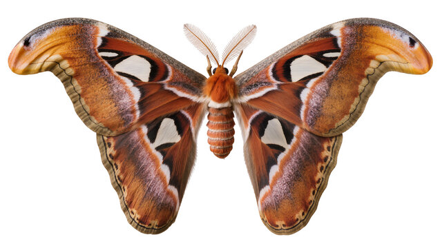 Atlas Moth Wings with Orange Brown and White Patterns