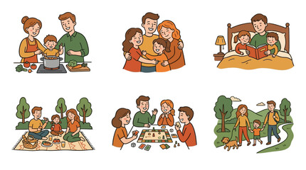Fototapeta premium Family Activities and Bonding Icon Set for Domestic Life and Togetherness
