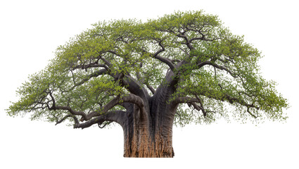 Massive Baobab Tree with Thick Trunk and Green Foliage © Eva