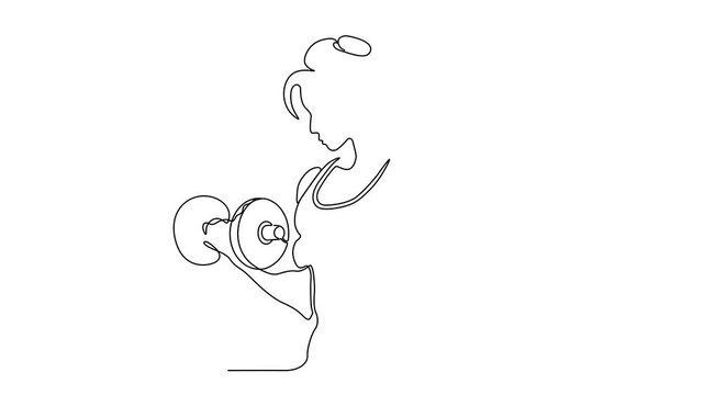 One Line Illustration of a Woman Doing Weightlifting