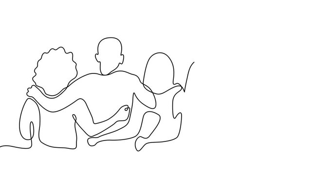 One Line Illustration of a Group of People Holding Hands