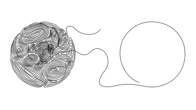 One Line Illustration of Tangled and Unraveling Thoughts &ndash; Psychotherapy Concept