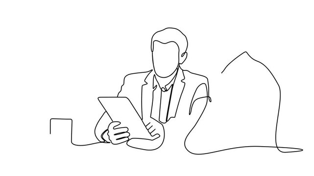 One Line Illustration of Two Businessmen Working Together