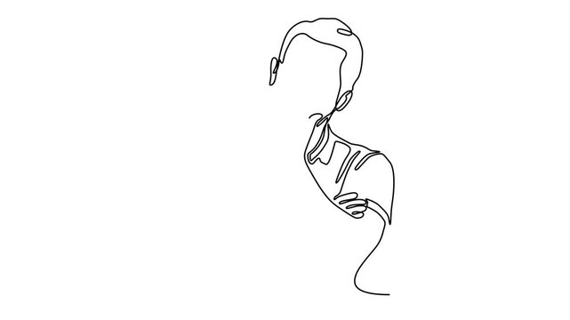 One Line Illustration of a Man in a Thinking and Guessing Pose