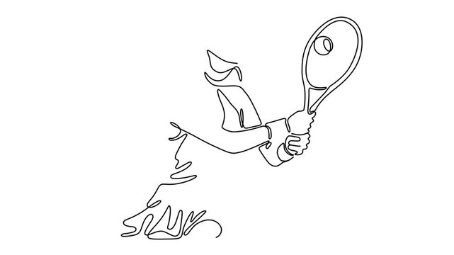 One Line Illustration of a Girl Playing Tennis