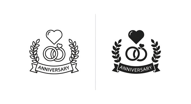 Anniversary logo with wedding rings, heart and laurel wreath