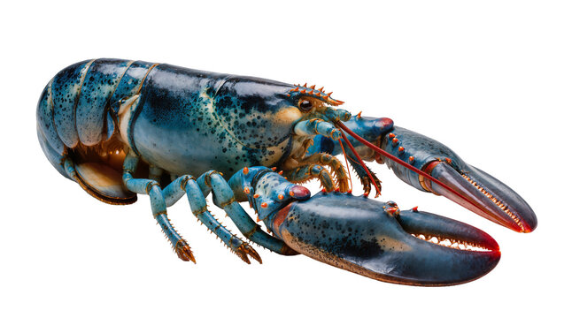 Blue lobster with large claws and segmented body
