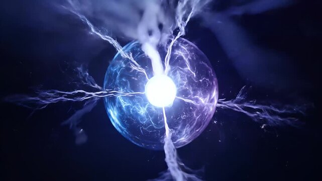 Abstract glowing plasma sphere with electric energy tendrils and dark cosmic background