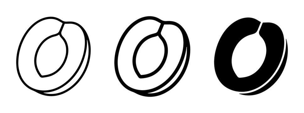 Apricot Icons, Fruit Slice Vector Graphics, Simple Outline and Solid Shapes