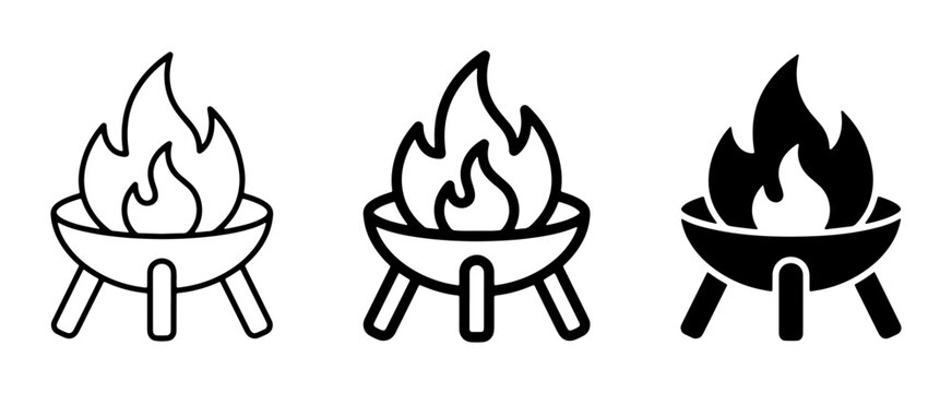 Barbecue Grill Icons, Fire Pit Vector Set, Outdoor Cooking Symbols