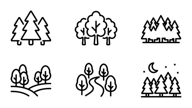 Forest Icons, Tree Graphics, Nature Symbols, Woodland Vector Set, Outdoor Elements