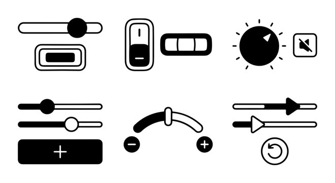 Control Icons Set: Sliders, Knobs, Switches, Buttons for UI Design and Apps