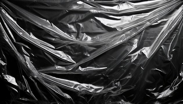 Transparent Crinkled Cling Film Scan Overlay Texture Effect On Dark Black Background
