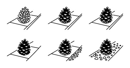 Pine Cone Growth Stages, Seedling to Mature Tree, Botanical Illustration Vector Set © Mahmudullah