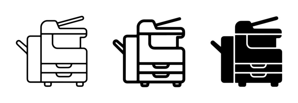 Office Copier Icons, Multifunction Printer Vector Set, Business Machine Graphics
