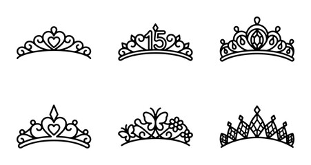 Elegant Tiara Icons Set, Royal Crown Vector Graphics, Princess Headband Illustrations, Birthday Jewelry Designs © Mahmudullah
