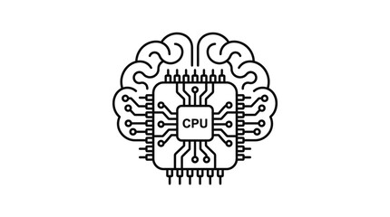 Fototapeta premium Human brain containing a computer CPU processor icon.