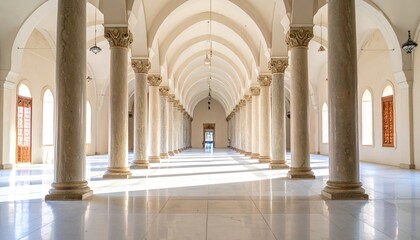 Fototapeta premium Bright white architectural hall with arches and columns.