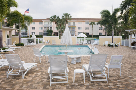 Lounge chairs at the poolside