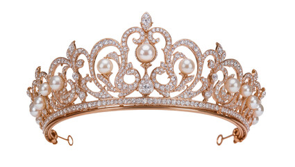 Rose gold tiara with diamonds and pearls © Eva