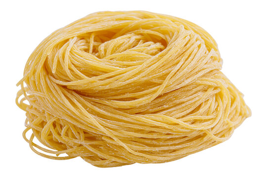 dry raw angel hair pasta isolated on white transparent background - design element cut-out object