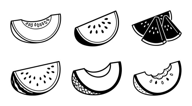 Melon Slices Vector Set, Fresh Fruit Illustrations, Healthy Food Icons, Summer Refreshment Graphics