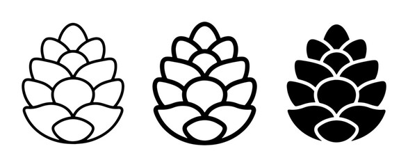 Pine Cone Icons, Simple Vector Graphics, Nature Elements, Black and White Designs © AbKuddus