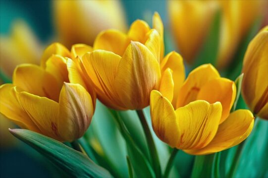 yellow and red tulip. yellow tulips in the garden