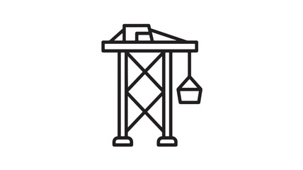 Fototapeta premium Crane with a Hanging Bucket for Lifting Materials Featuring Construction, Industrial, Machinery with Equipment and Heavy Elements for Black, Line Art
