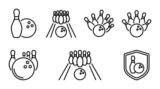 Bowling Icons Set: Pins, Balls, and Strikes, Vector Graphics for Sports and Recreation