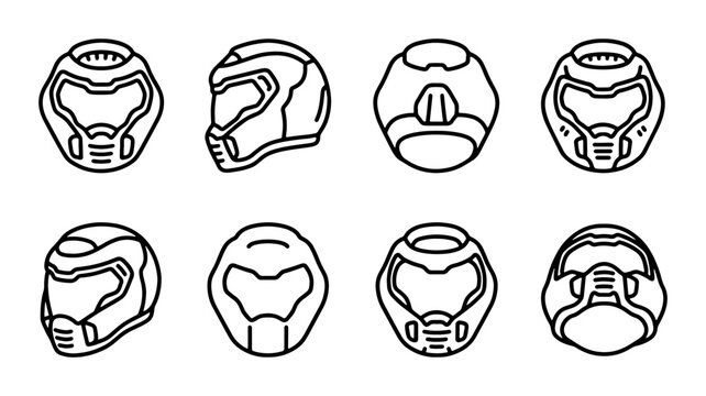 Sci-Fi Helmet Icons, Futuristic Warrior Headgear Set, Cyberpunk Armor Collection, Gaming Asset