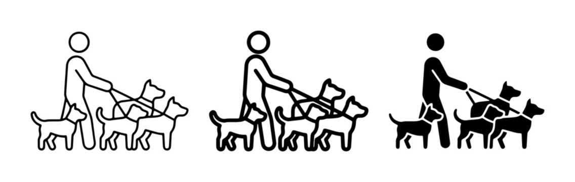 Dog Walker Icons, Pet Care Stick Figures, Animal Walking Set