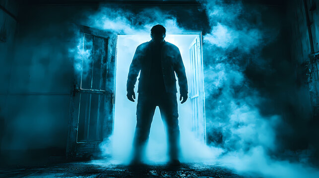 Mysterious Figure Emerging from a Dark Doorway