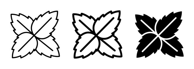 Mint Leaf Icons, Fresh Herb Vector Graphics, Botanical Outline and Silhouette Set © Maksud