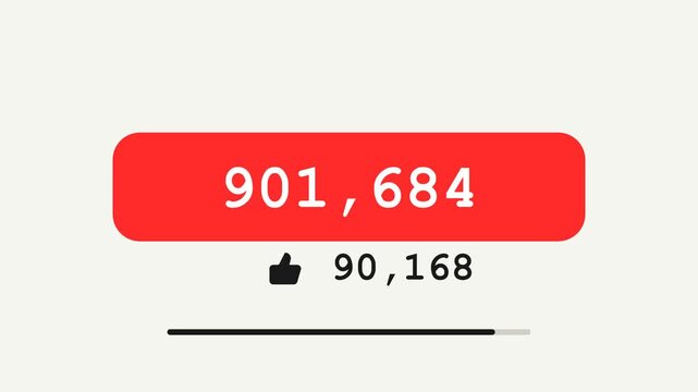 Social media follower counter with rapid increasing numbers and filling progress bar animation.