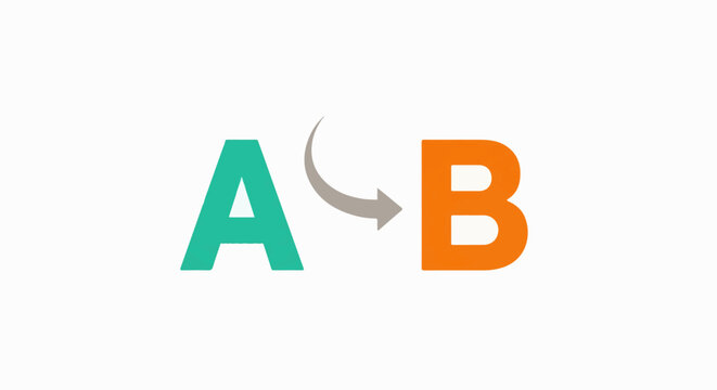 Teal letter A with an arrow pointing to an orange letter B