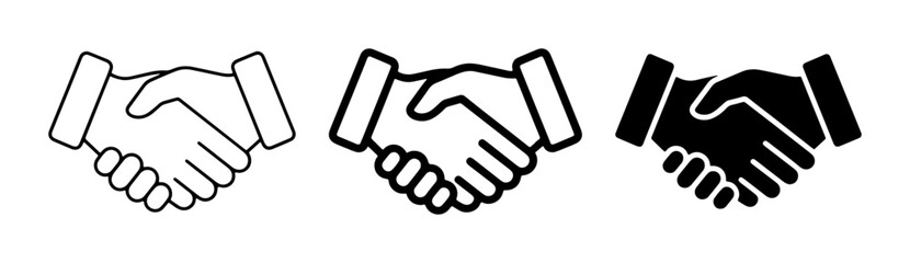 Obraz premium Handshake Icons, Agreement Symbols, Partnership Graphics, Business Deal Vector Set