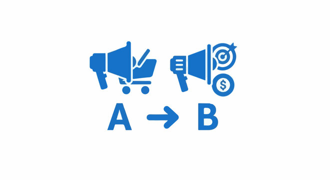 Two blue icons illustrate a transition from initial concept to successful outcome