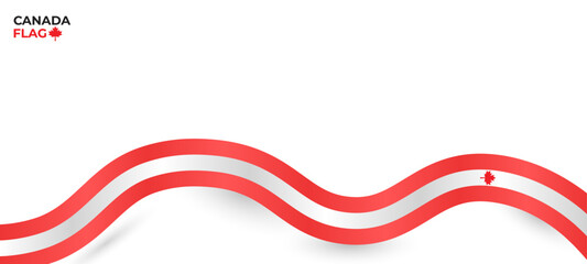 Fototapeta premium Flat Canada national flag isolated on white background. Flowing red wave ribbon element for modern graphic design.