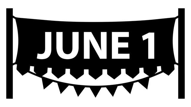 Creative banner with june 1 date and jagged teeth design isolated on transparent background, Vector