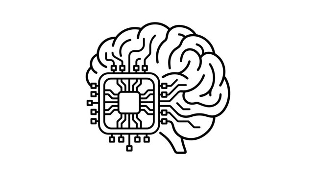Human brain side view with internal computer processor