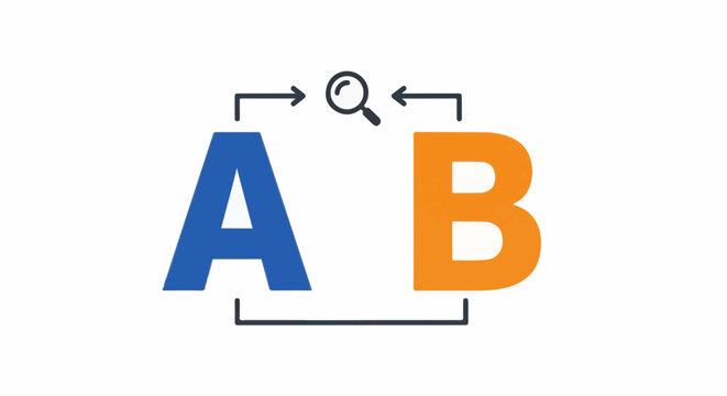 Two large letters, A and B, with a magnifying glass between them, suggesting comparison
