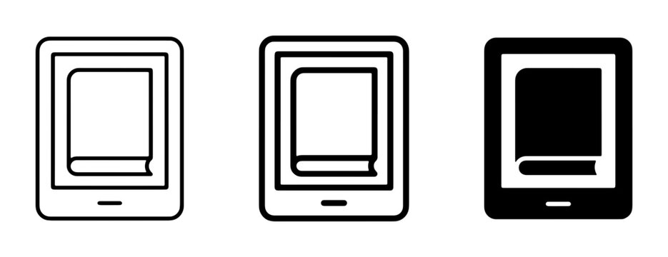Ebook Reader Icons, Digital Book Tablet Symbols, Online Library Device Graphics