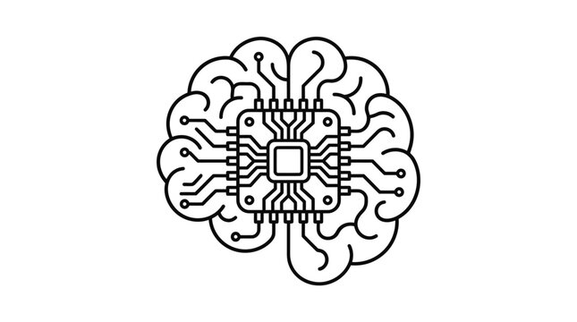 Human brain with central processing unit line art.