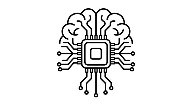 Human brain with central processor and circuit stems.