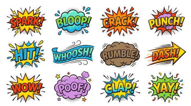 Set of comic book action sound effect bubbles.