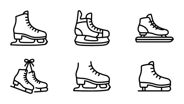 Ice Skate Icons Set, Figure Skating Footwear Vector Graphics, Winter Sport Equipment Collection