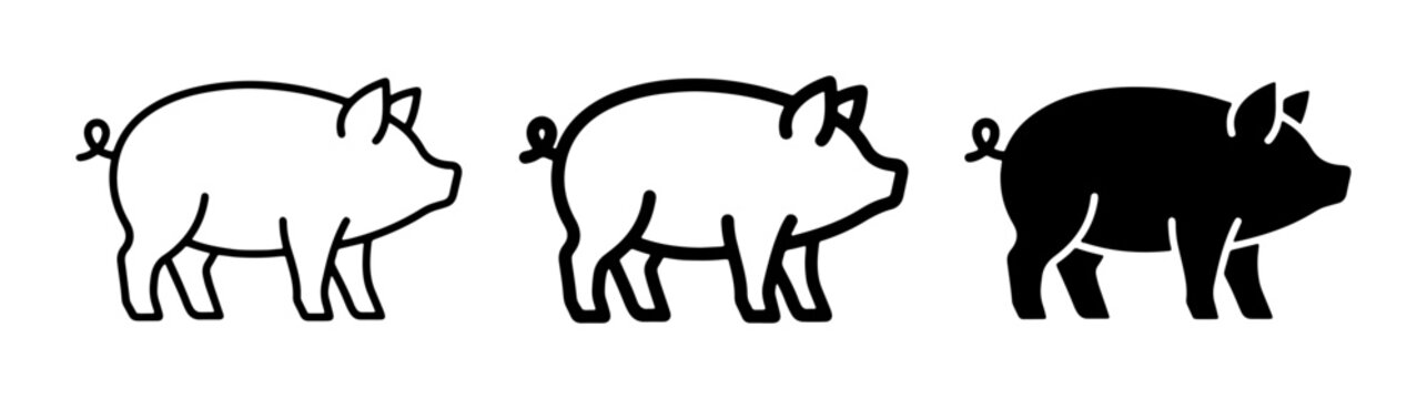 Pig Icons: Outline, Line Art, and Silhouette Vector Graphics for Farm and Animal Themes