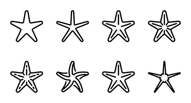 Starfish Icons Set, Marine Life Vector Graphics, Ocean Sea Creatures Outline Collection